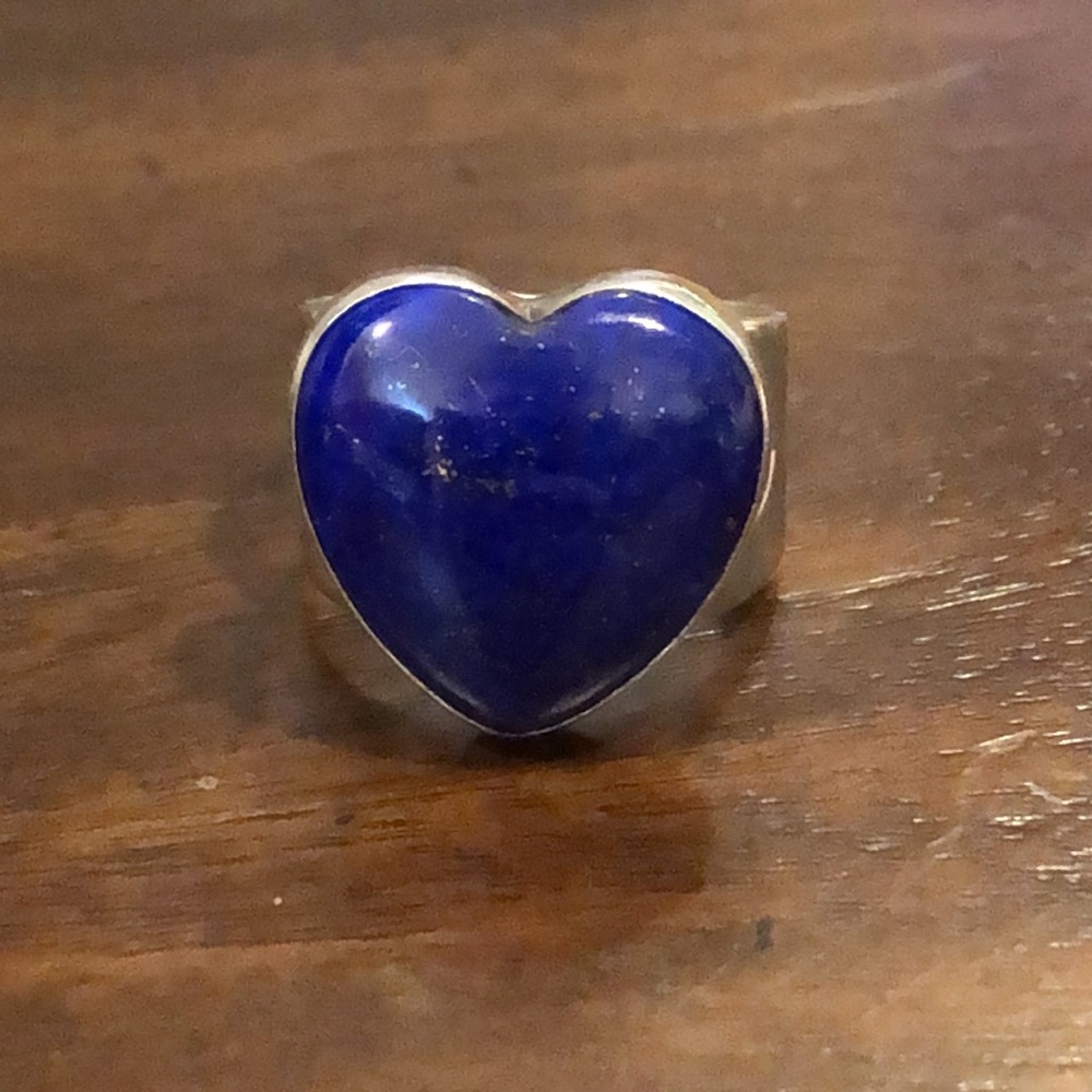 JAY KING DTR Lapis Lazuli Heart Shaped Sterling Silver Cabochon Ring Sz 8-3/4